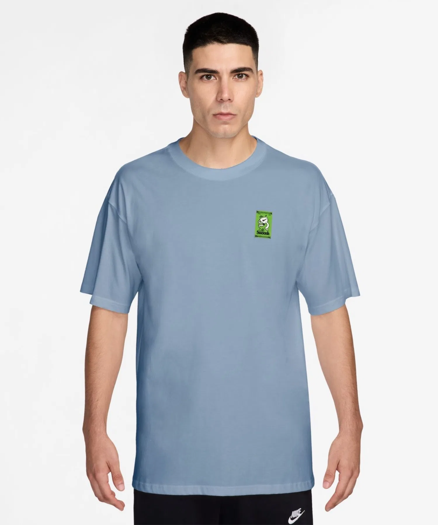 Мужская футболка NIKE NSW LSE CAFE SWOOSH V с логотипом серо-синяя