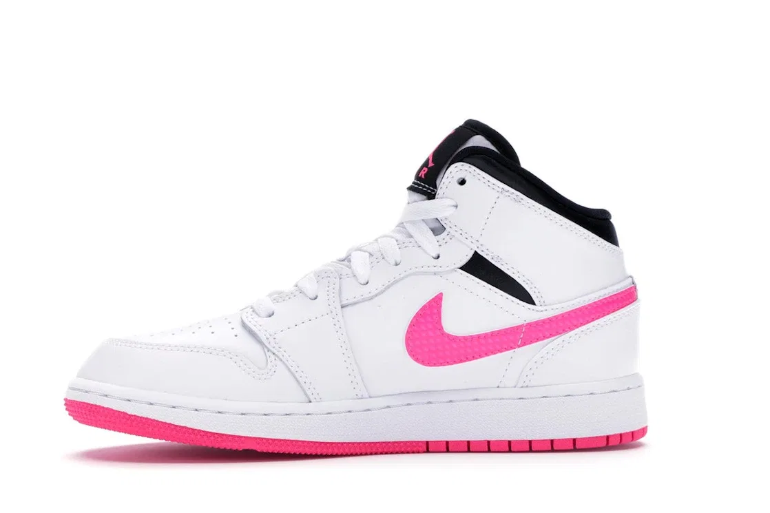 Детские кроссовки Lifestyle с длинным шнурованием Jordan 1 Mid, White/Black-Hyper Pink — фото 3
