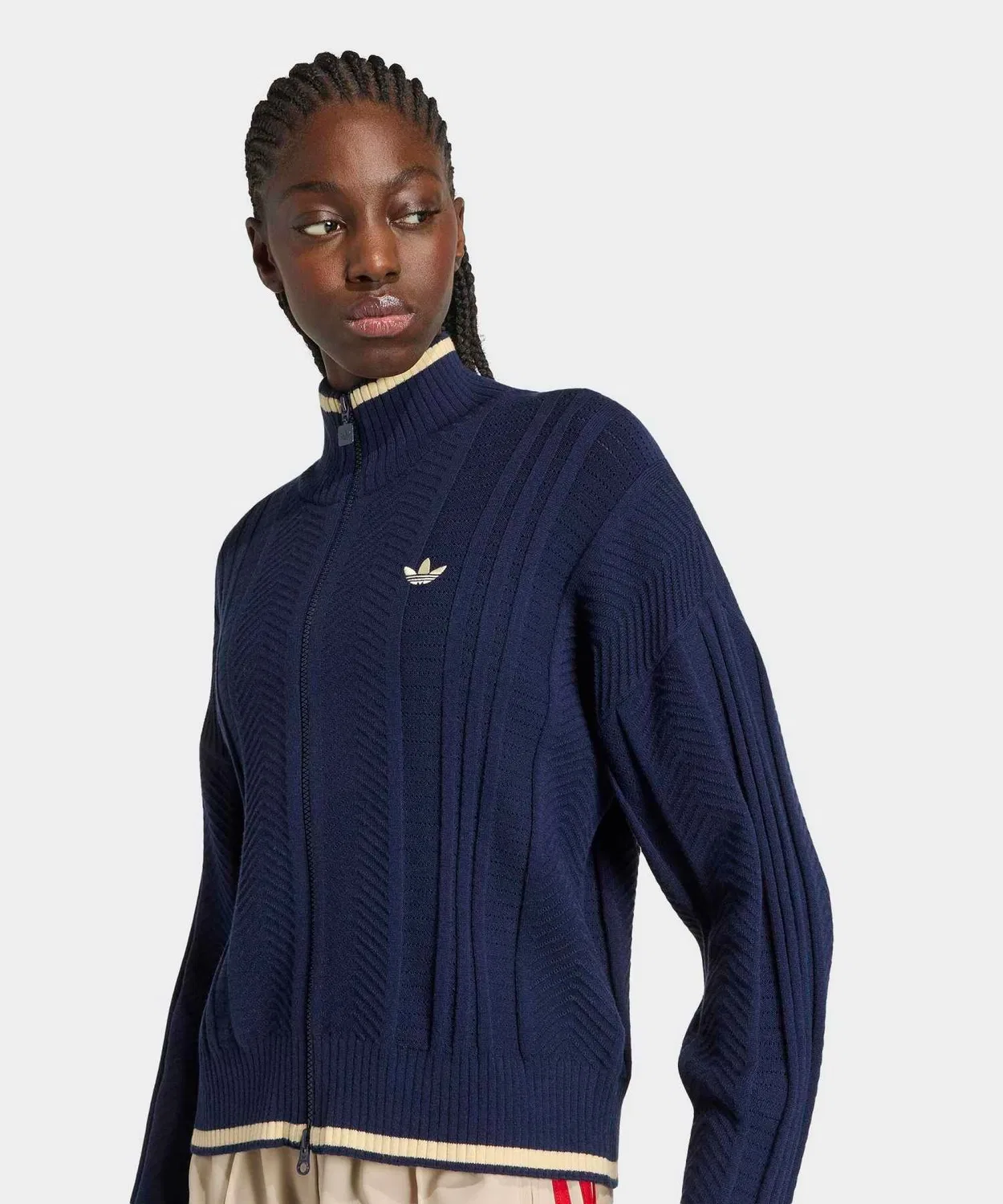 Женский джемпер с воротником, свободного кроя, Firebird Cable Knit Track Top Adidas, Blue — фото 3
