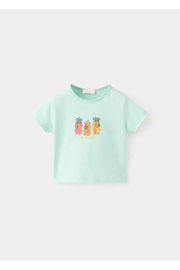 Детская хлопковое футболка с принтом Mango Baby, Water Green