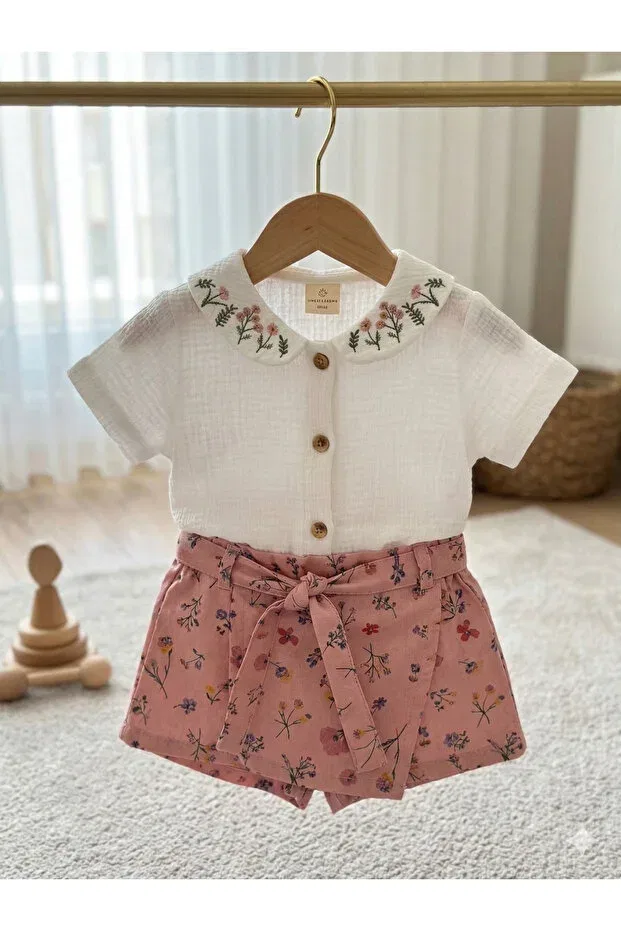 Детский комплект для девочек с цветочным принтом Balımbebe, Pink-White — фото 3