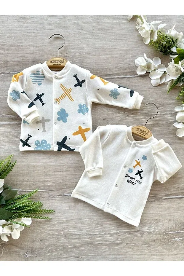 Детский кардиган для мальчиков с принтом 2-Piece organic cotton baby boy cardigan set airplane Patsan, Blue — фото 3
