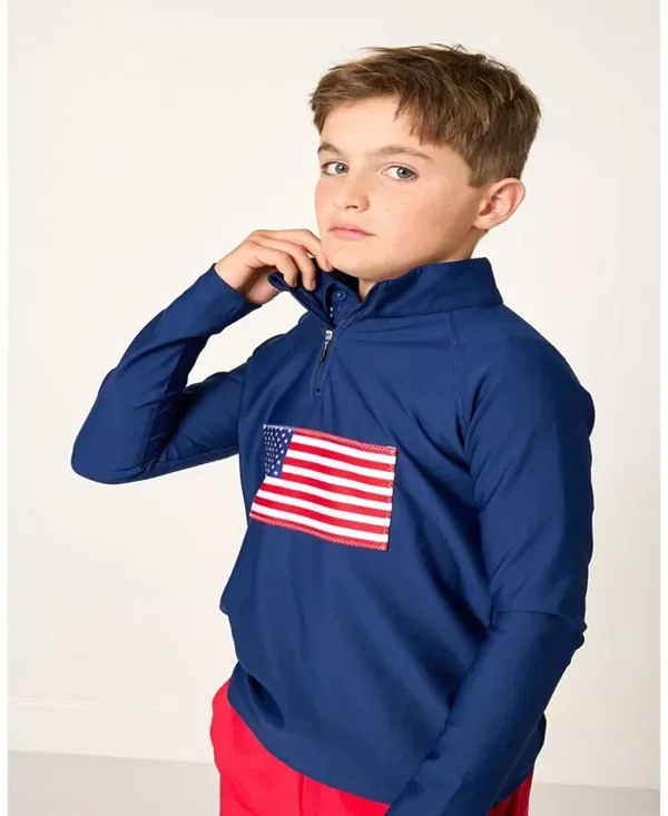 Детский пуловер с полузастежкой для мальчиков с принтом Courtside Kids, Flag Print — фото 3
