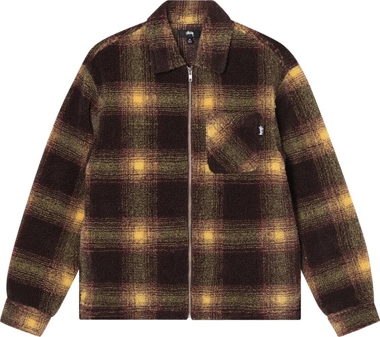 

Рубашка Stussy Shadow Plaid Sherpa Zip Shirt 'Brown', коричневый
