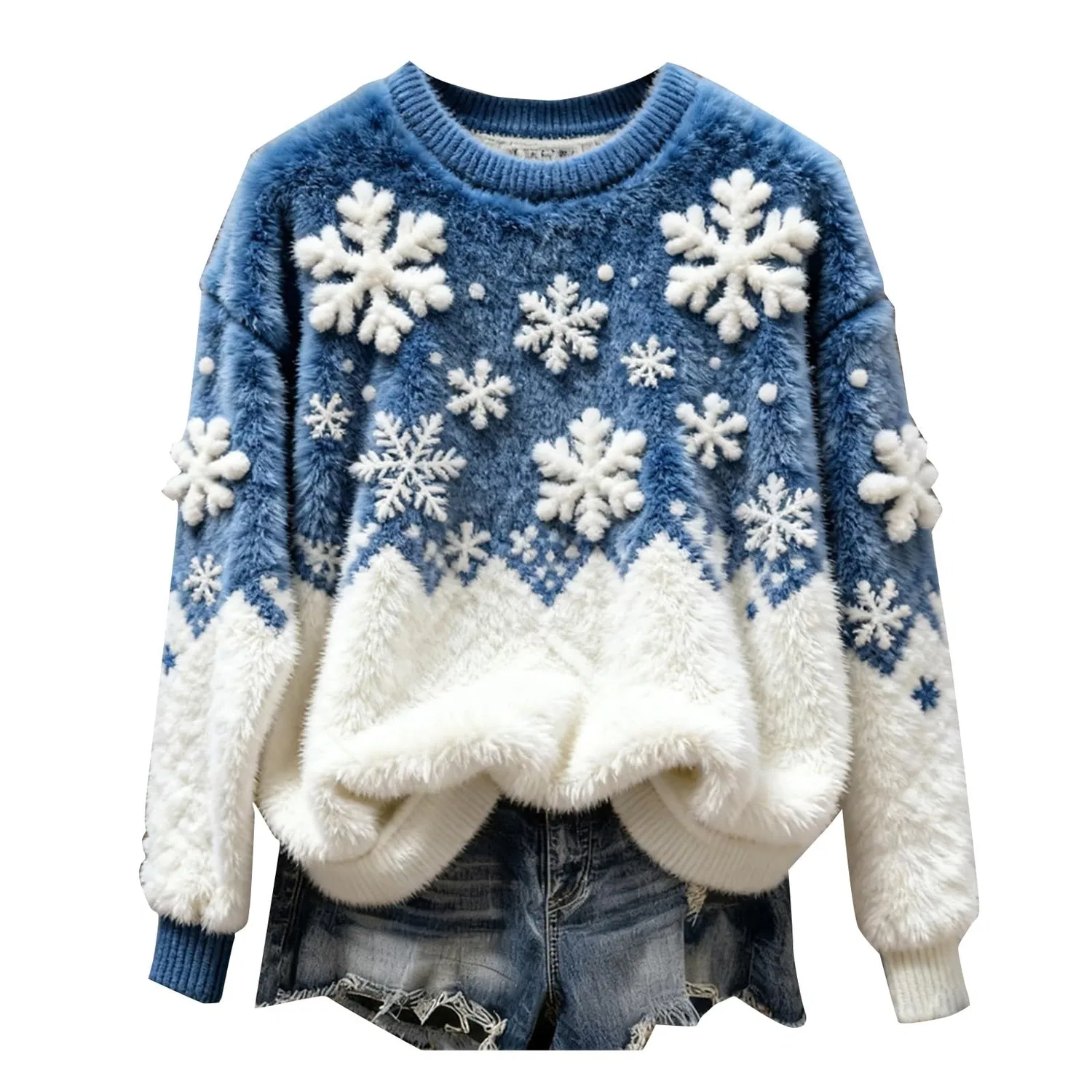 Женский свитер с принтом Christmas Sweater, Za-blue