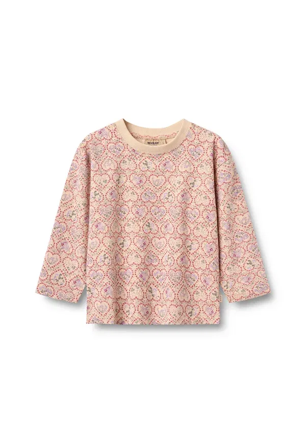 Футболка с цветочным принтом Long Sleeved Top, Wheat, Magenta Heart Flowers, пурпурный