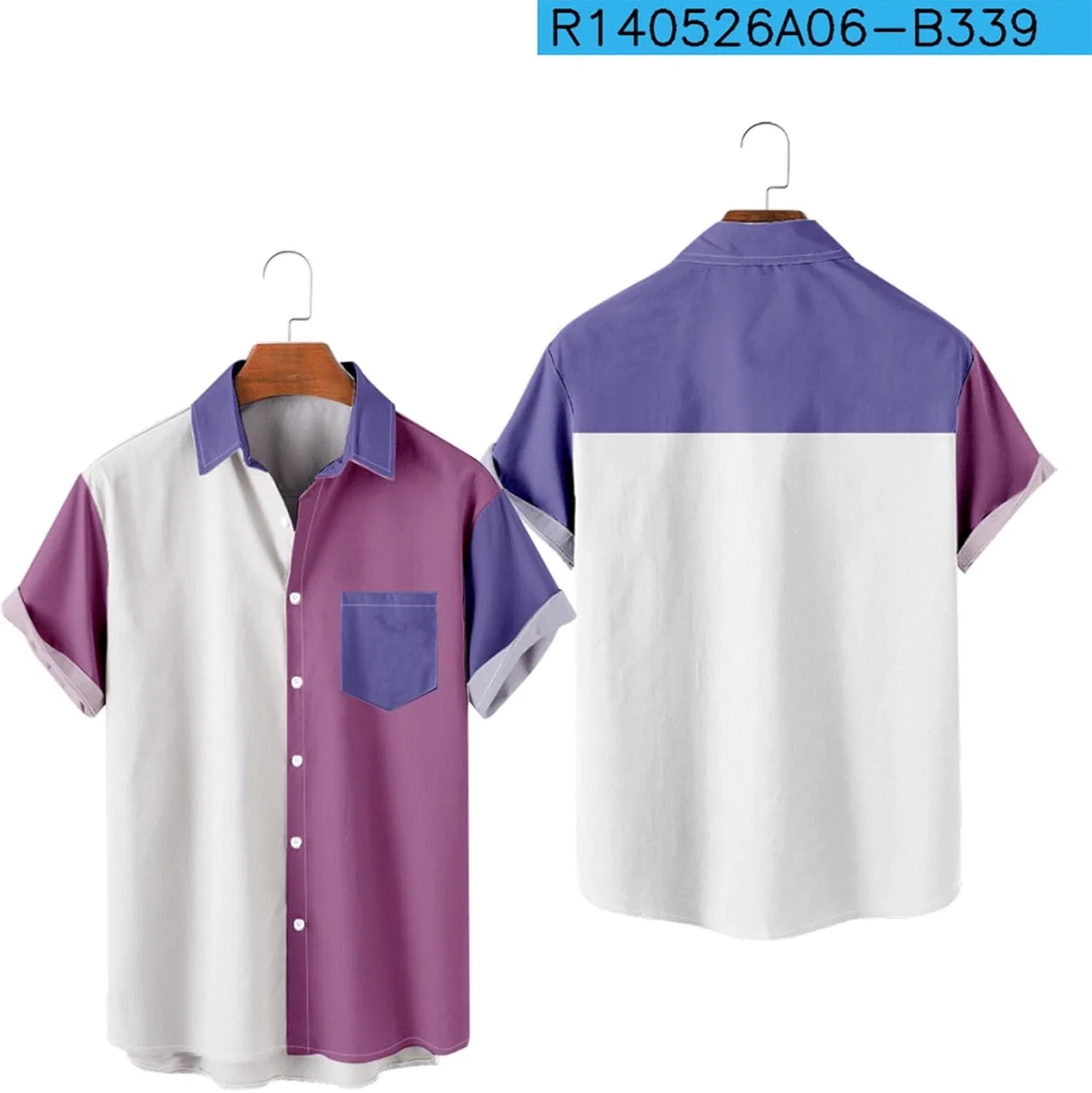 Мужская рубашка для боулинга с винтажным пэчворком, Purple — фото 3