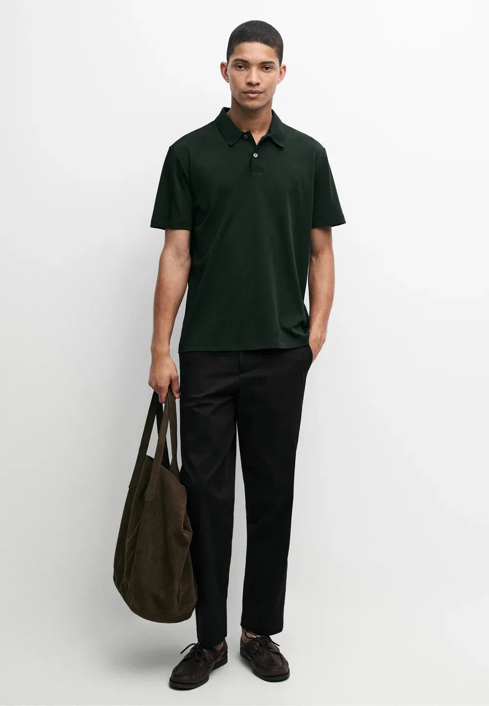 Поло с коротким рукавом из 100% хлопка - рубашка поло Massimo Dutti, Khaki — фото 2