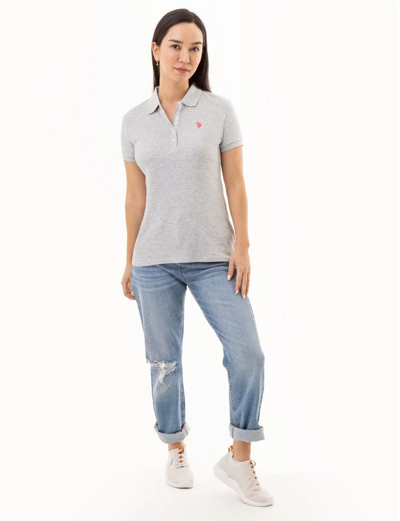 Женская футболка-поло U.S. Polo Assn. Solid Interlock, светло-серый — фото 3