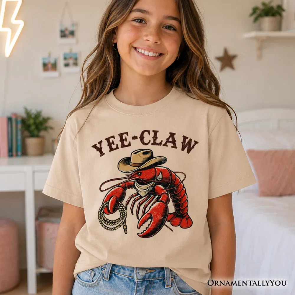 Детская футболка с принтом омара в западном стиле Funny Cowboy Lobster OrnamentallyYou, White — фото 2