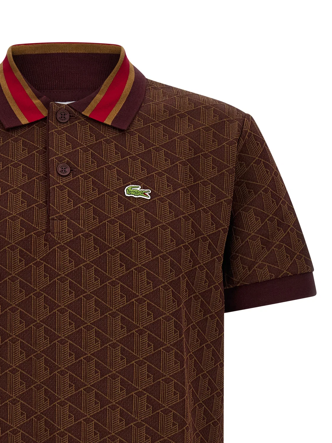 Мужское поло с геометрическим жаккардовым узором Paris Lacoste, Brown — фото 3