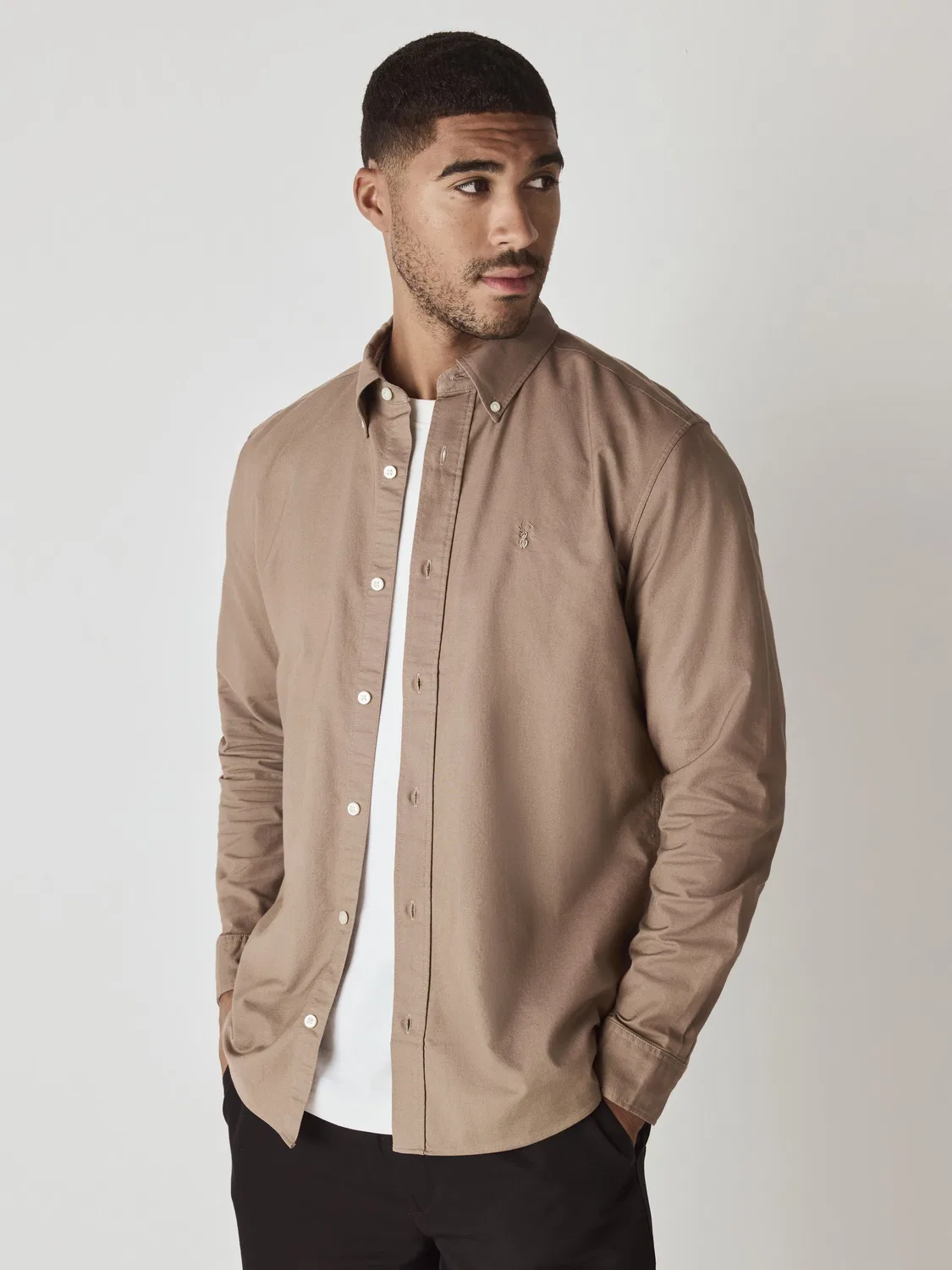 Рубашка оксфорд Slim Fit Long Sleeve Oxford Shirt Next, Stone Natural