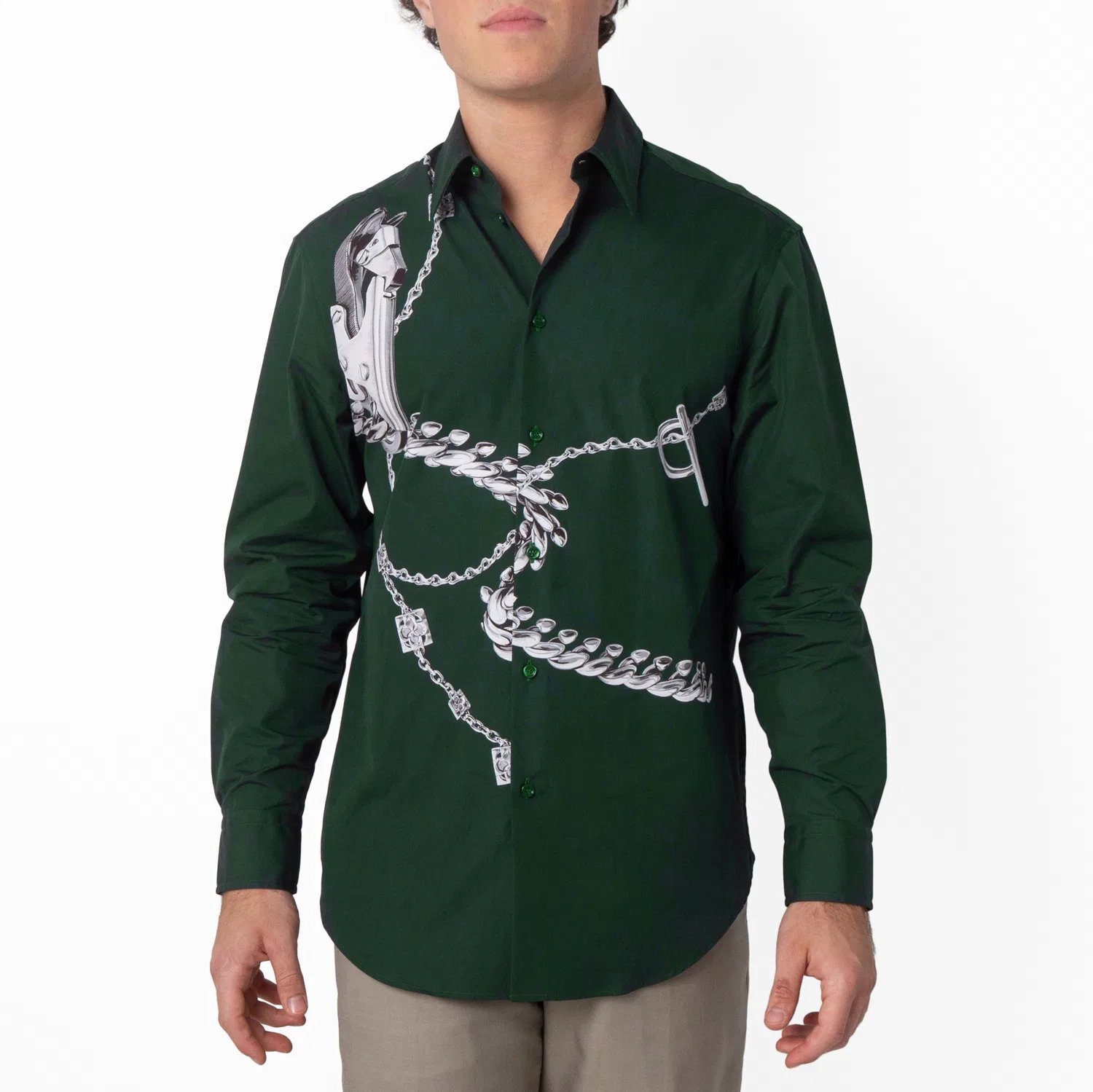 Рубашка из хлопка с принтом Knight Hardware Burberry, Silver/Green