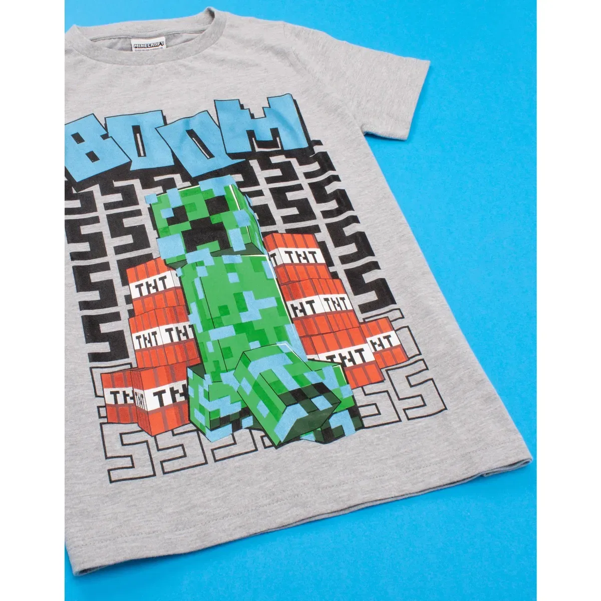 Футболка с принтом Creeper TNT Boom Placement Minecraft, Grey — фото 2