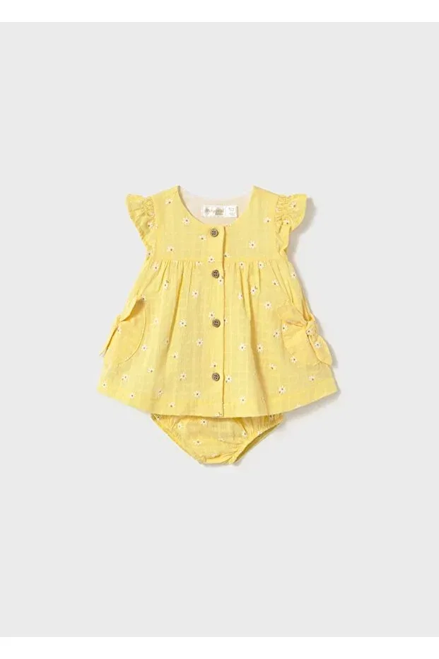Детское платье для девочек с принтом Newborn girl floral printed dress with bow detail Mayoral, Yellow — фото 3