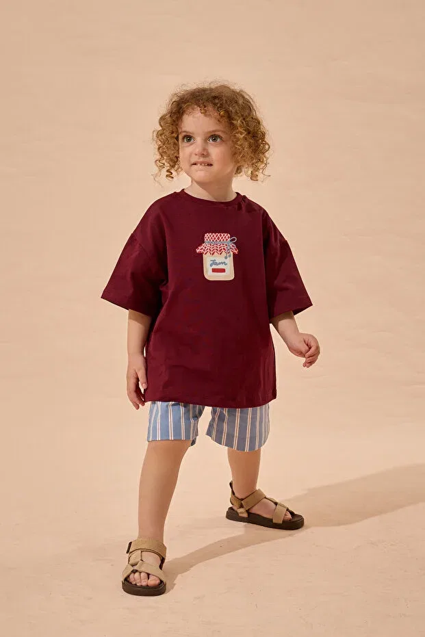 Детская футболка с принтом Jam print oversize cotton t-shirt Fahhar Kids, Plum — фото 2