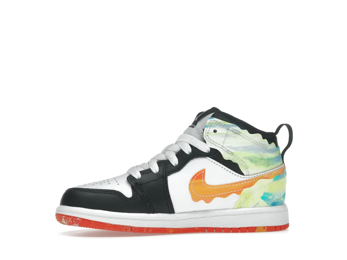 Детские кроссовки Lifestyle с волнистым дизайном Jordan 1 Mid SE Wavy Jordan, Black/White-Team Orange-Kumquat — фото 3