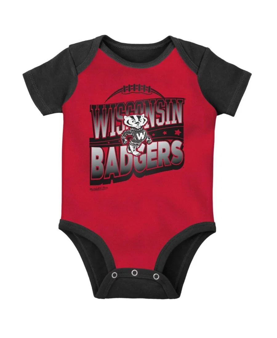 Комплект из 3 предметов: боди, слюнявчик и пинетки Wisconsin Badgers Mitchell & Ness, Black Red — фото 3