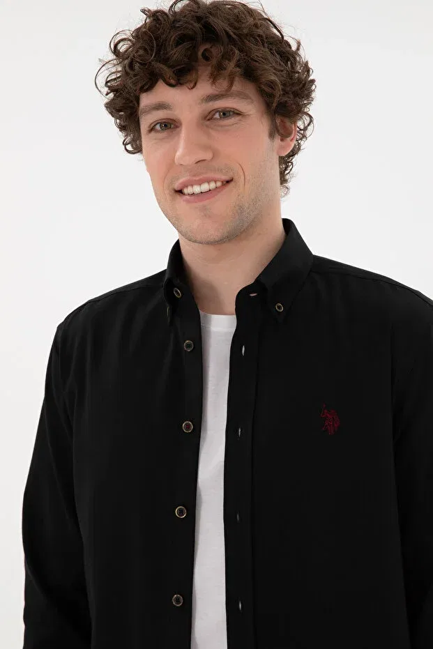 Мужская рубашка с длинным рукавом Basics U.S. Polo Assn., Black — фото 3