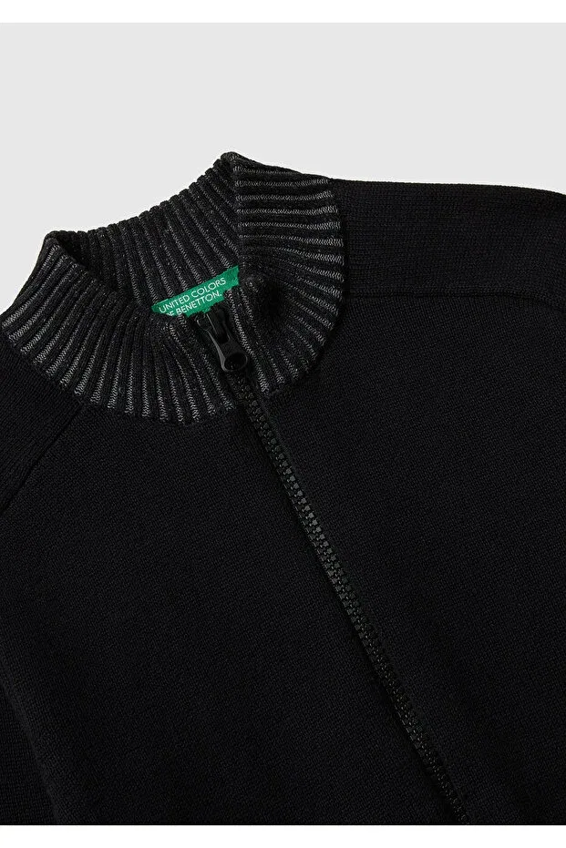Детский кардиган на молнии с рифленой отделкой United Colors Of Benetton, Black — фото 3