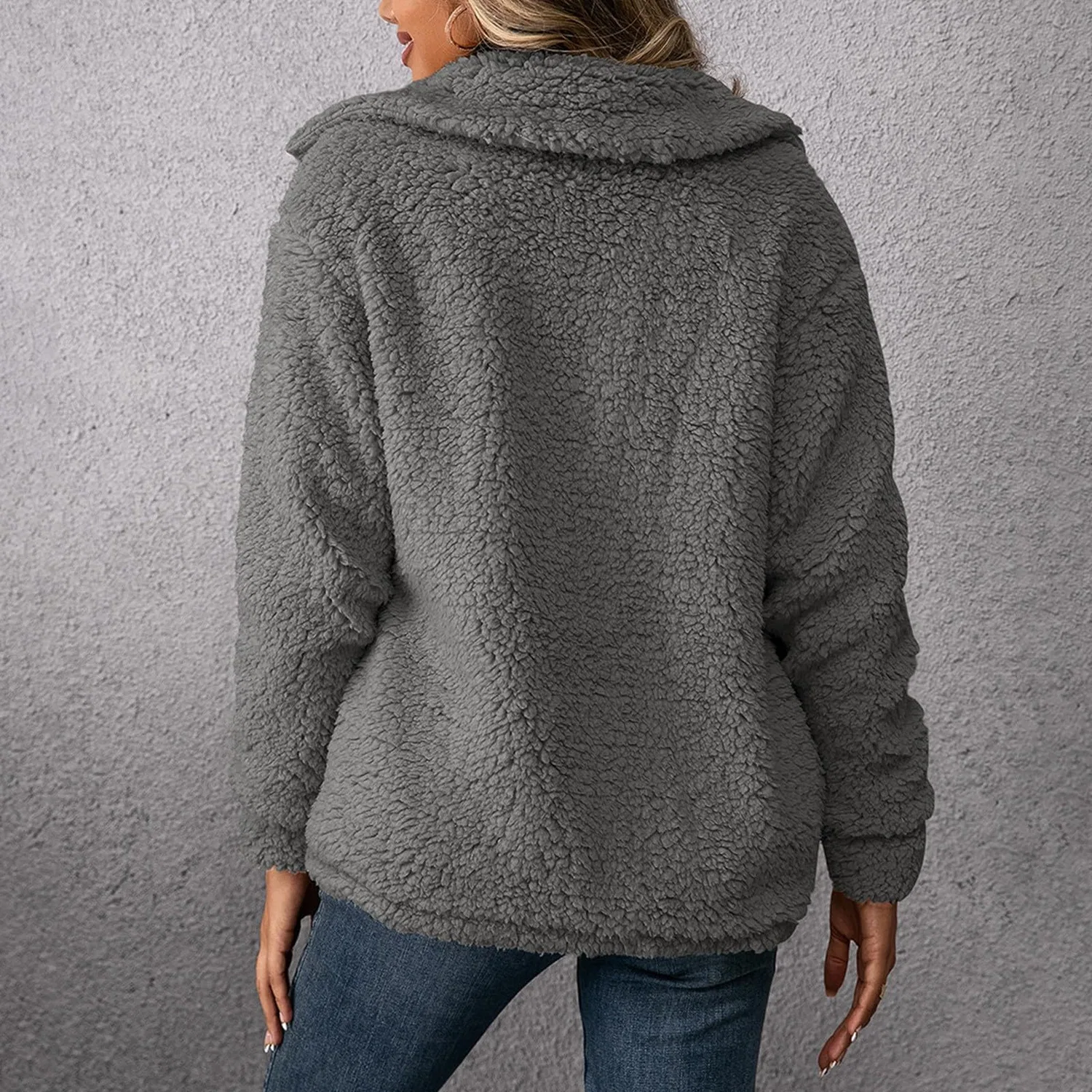 Женская куртка из флиса с отворотом и подкладкой из шерпы, Grigio Scuro — фото 2