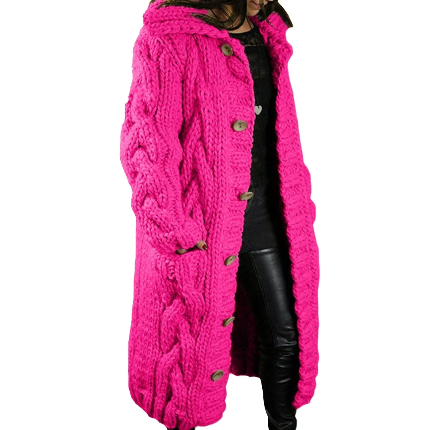 Женский кардиган с капюшоном из крупной вязки, Rosso Rosa