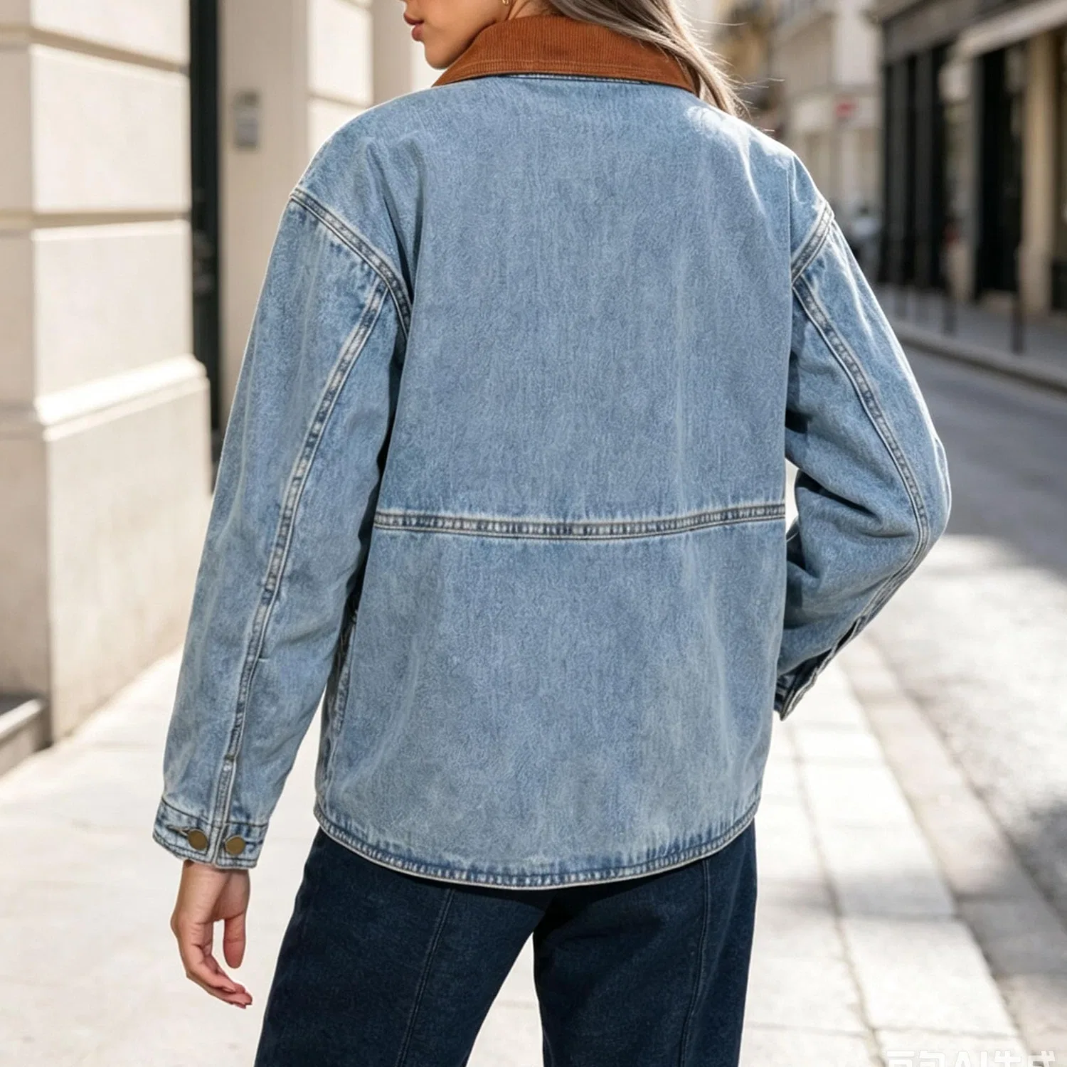 Женская джинсовая куртка оверсайз с длинным рукавом Boyfriend Jean Coat, Azzurro chiaro — фото 4