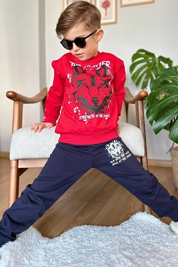Детский комплект из свитшота и брюк с принтом Hunter Wolf Riccotarz, Red — фото 2