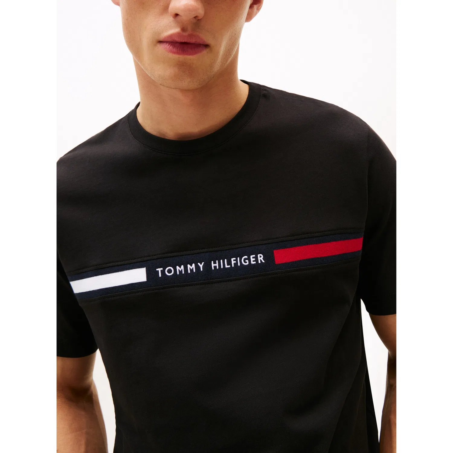 Мужская хлопковая футболка с логотипом Hilfiger Chest Insert Tommy Hilfiger, Black — фото 2
