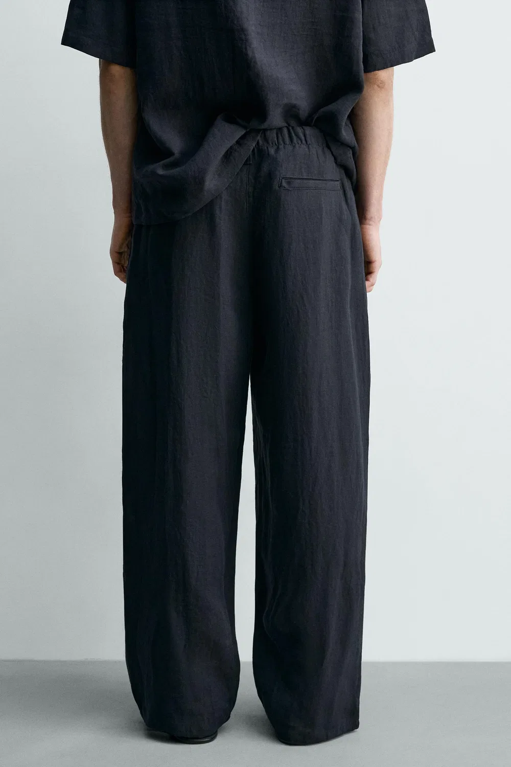 Брюки свободного кроя из 100% льна ZARA, Dark Navy — фото 3