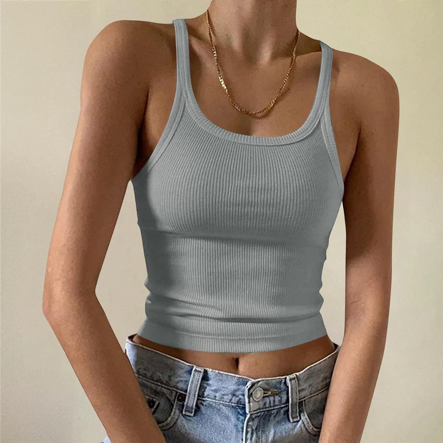 Женский топ-борцовка без рукавов облегающий Ribbed Knit, Gray — фото 2