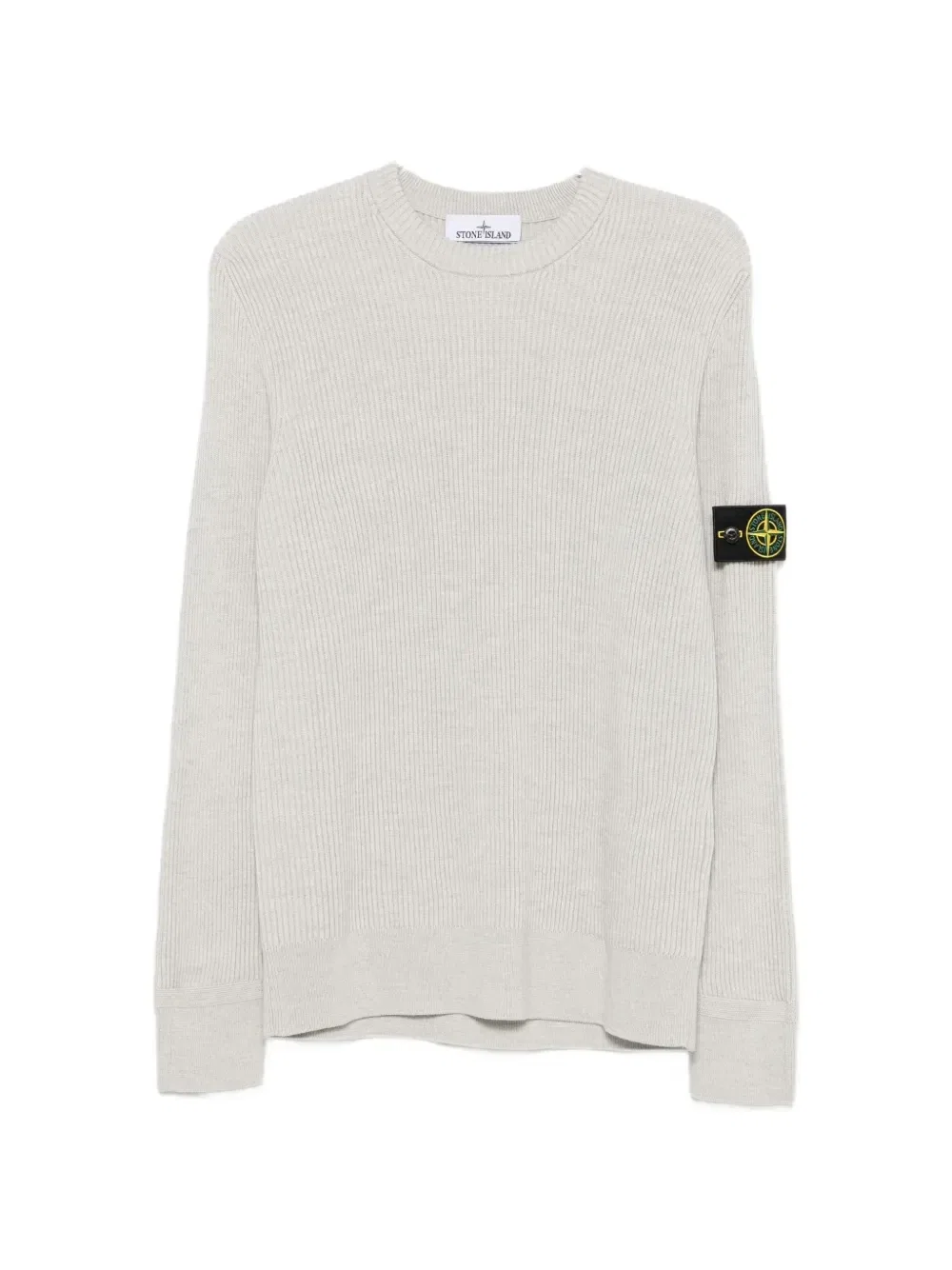 Вязаный свитер в рубчик с нашивкой-логотипом Stone Island, серый