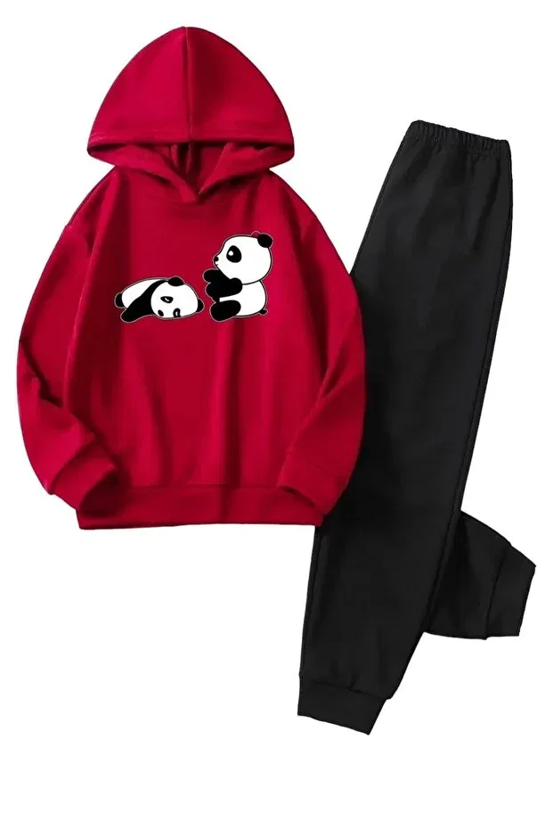 Детский спортивный комплект с принтом Sleepy Panda Adwax, Red-Black