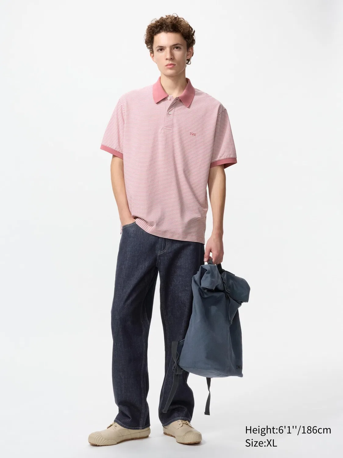 Рубашка-поло Uniqlo, с узкой полоской, повседневная одежда, розовый — фото 3