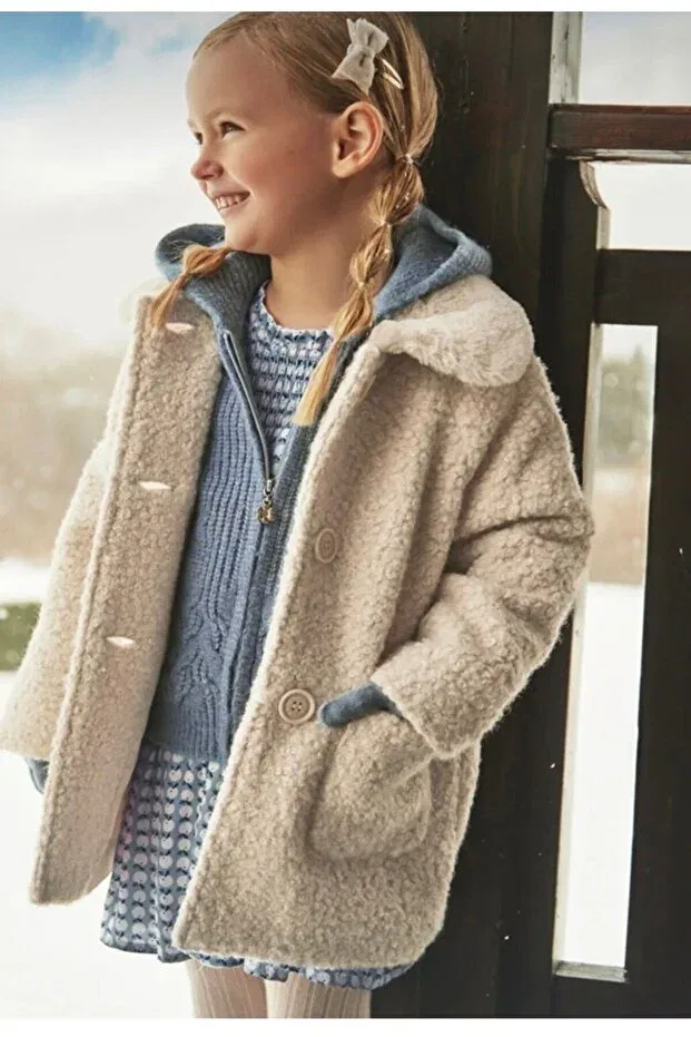 Детское пальто для девочек с воротником из меха Fur Collar Towel Coat Mayoral, Beige