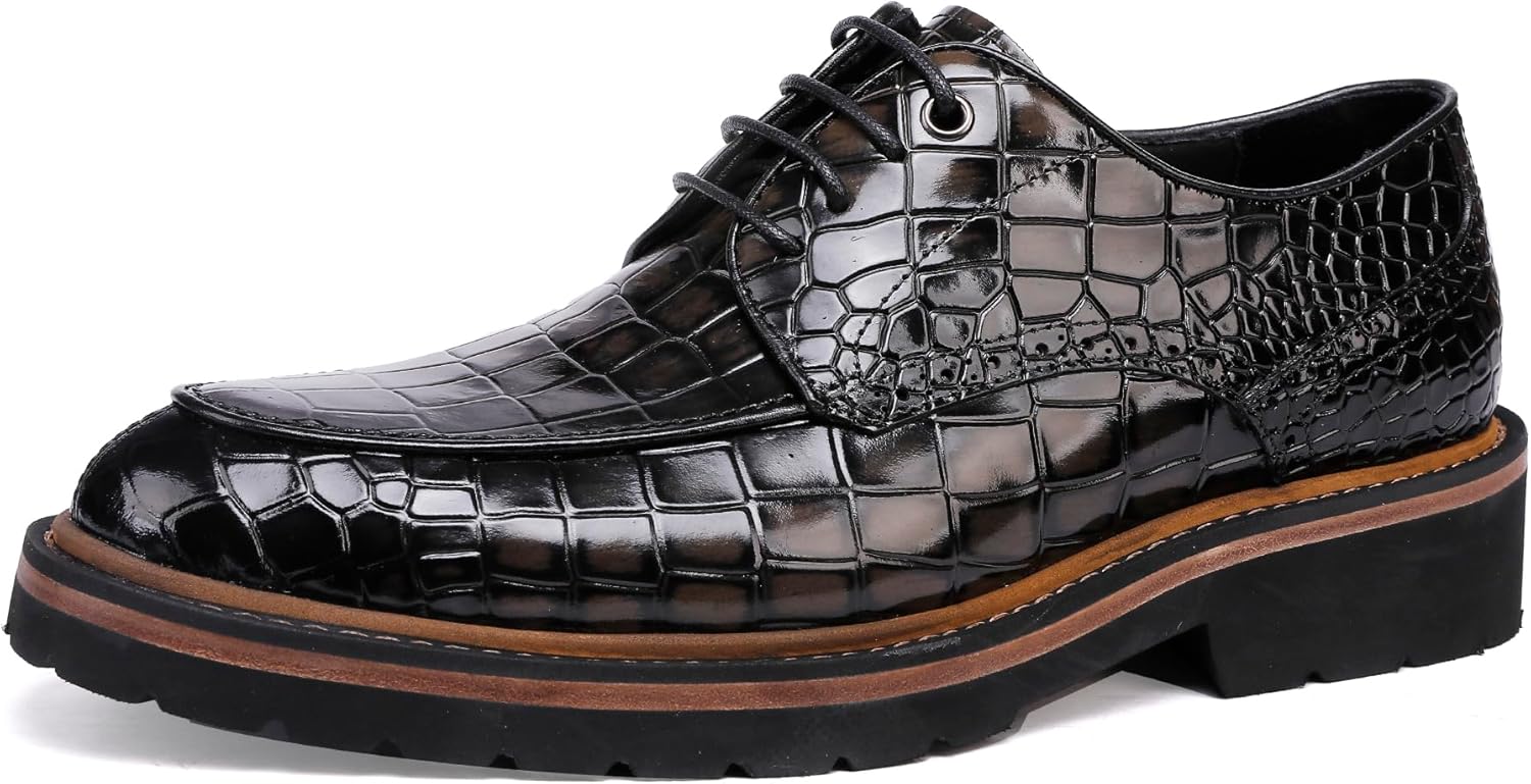 

Мужские лоферы, кожаные лоферы с язычком, шнурованные классические туфли для мужчин с узором под крокодила Mokolife, серый