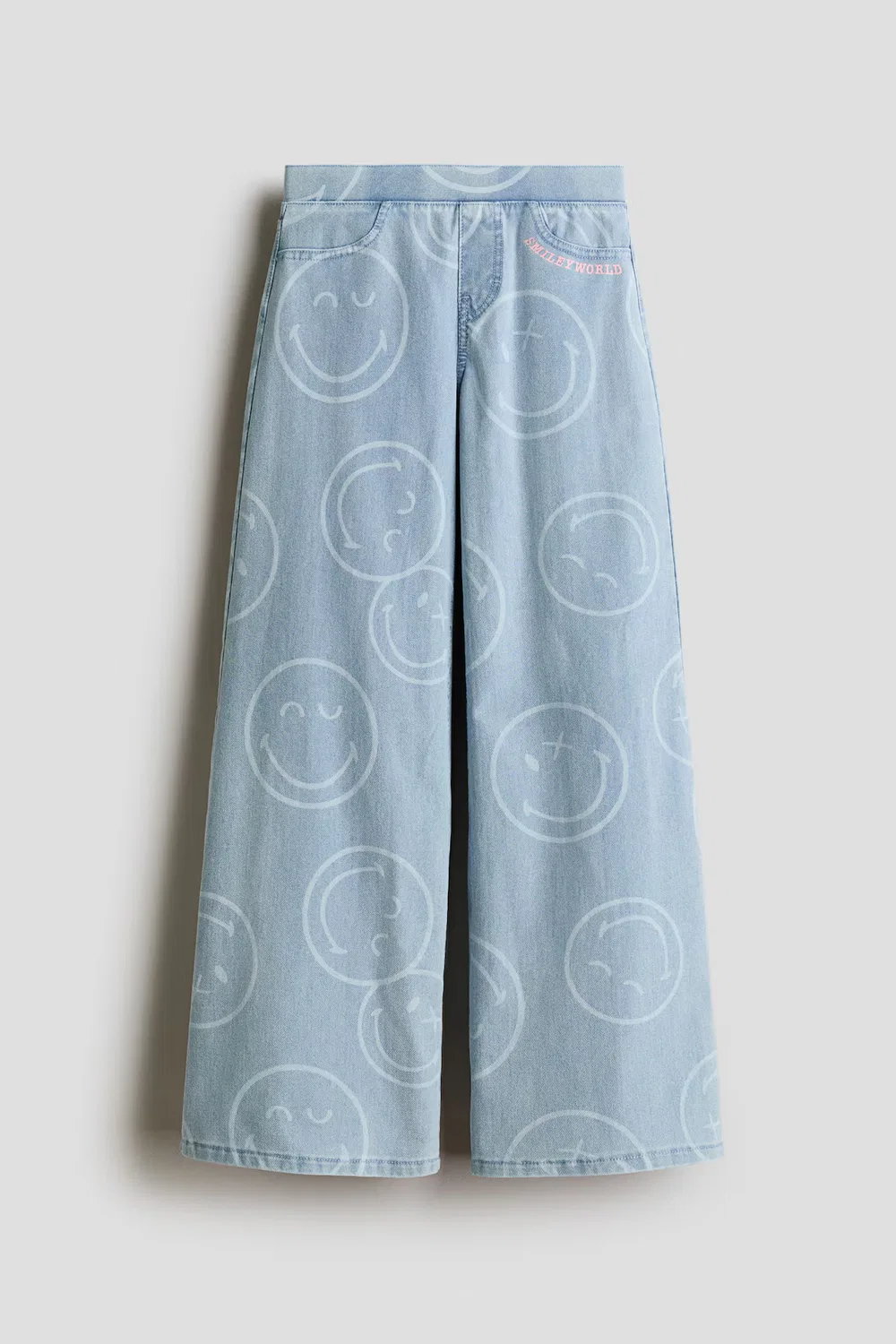 Широкие брюки в джинсовом стиле H&M, Helles Denimblau/Smileyworld — фото 3