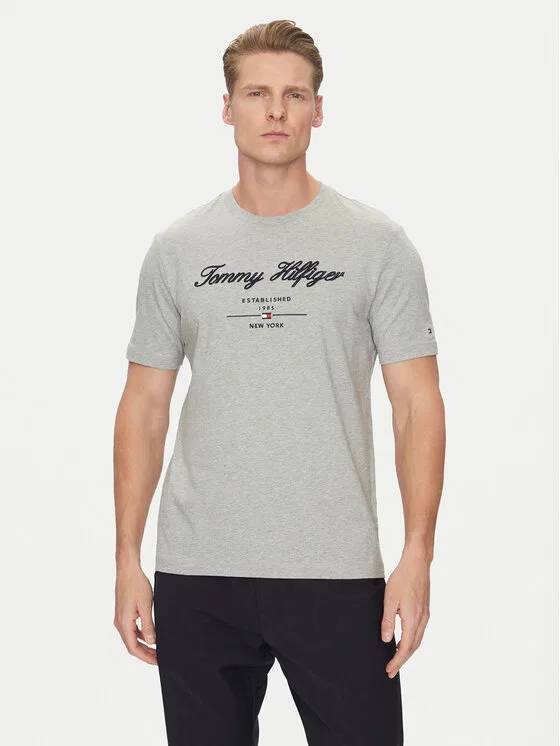 Футболка regular fit Script Logo Tommy Hilfiger, серый