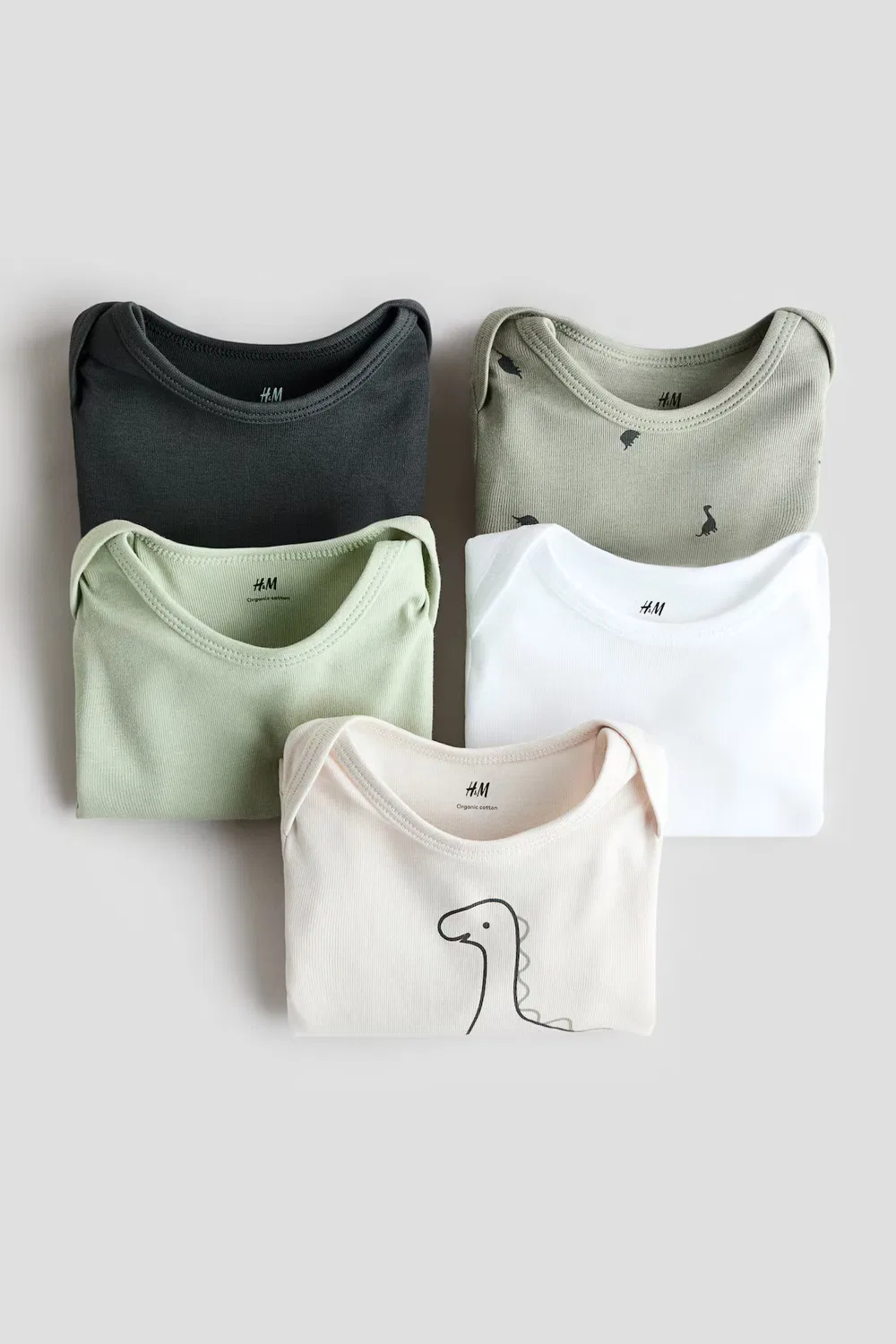 Набор из 5 боди с длинными рукавами H&M, Grün/Dinosaurier — фото 2