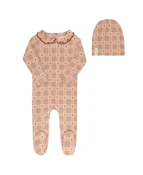 Детский комплект из боди-комбинезона и шапочки с принтом Plaid Collection Ely'S & Co., розовый