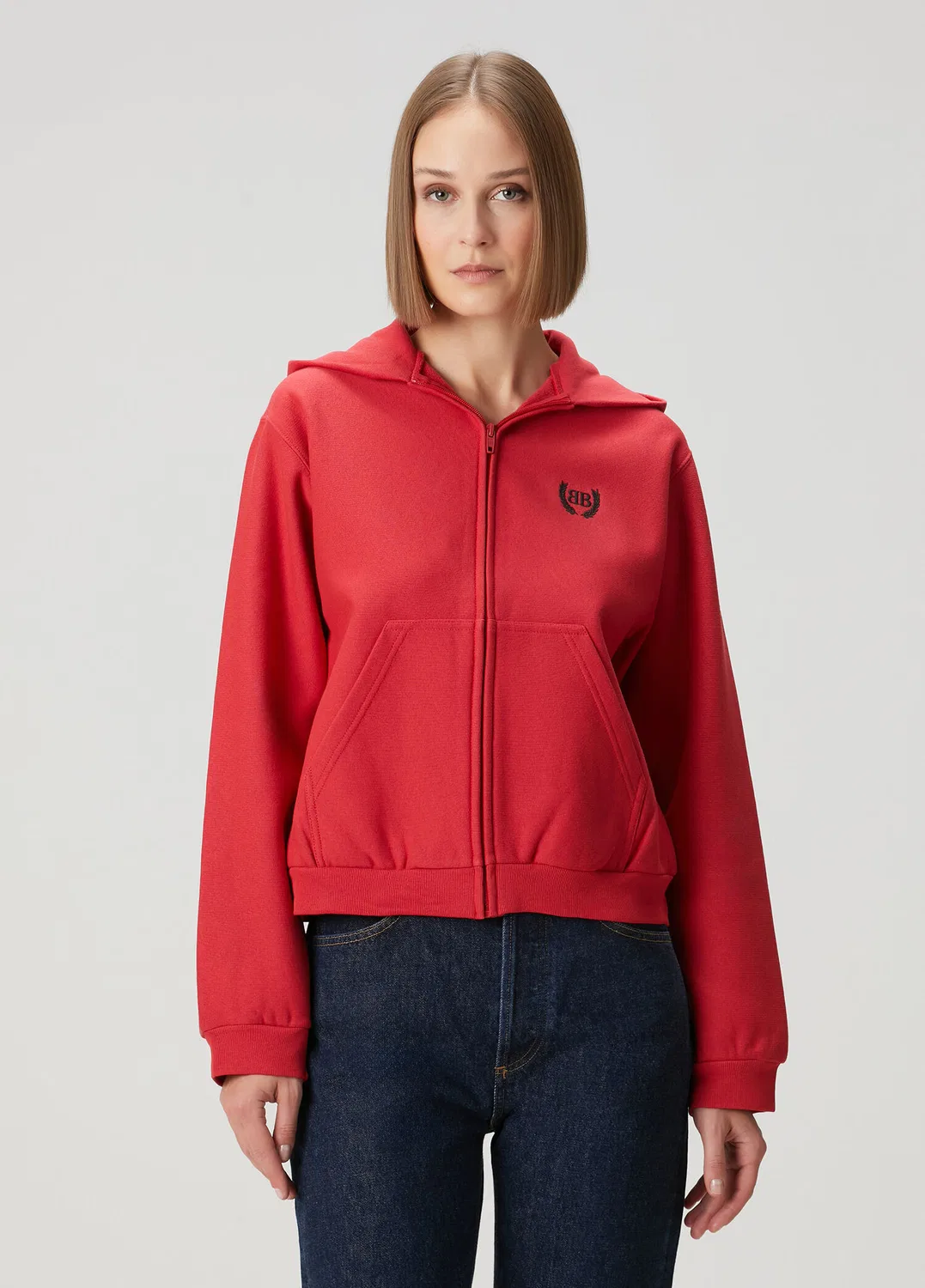 Свитшот с капюшоном на молнии Balenciaga, Red-Black