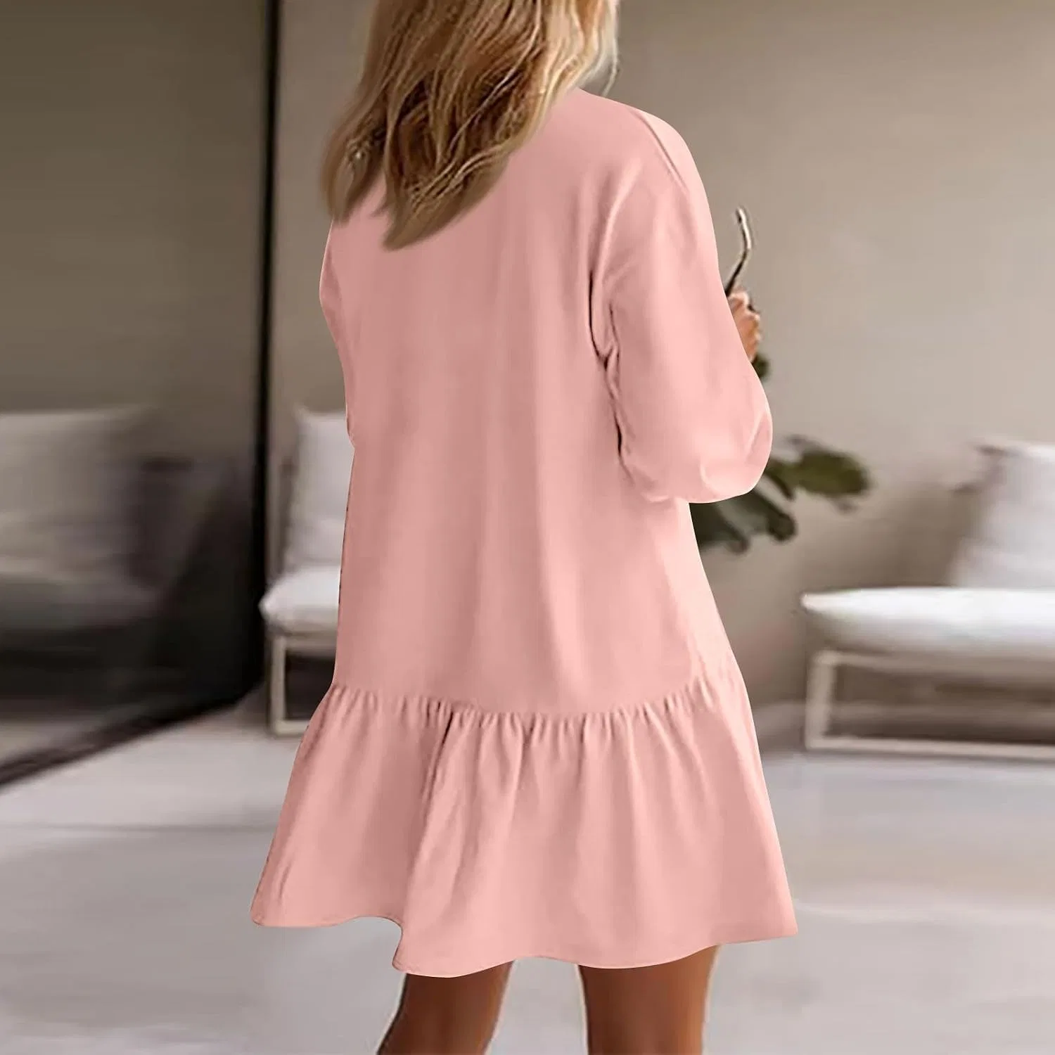 Женское платье-свитшот с пэчворком Casual Flowy Mini, Pink — фото 4