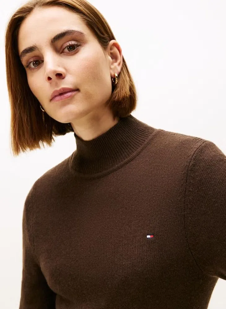 Платье миди с высоким воротом и длинным рукавом Tommy Hilfiger, темно-коричневый — фото 4