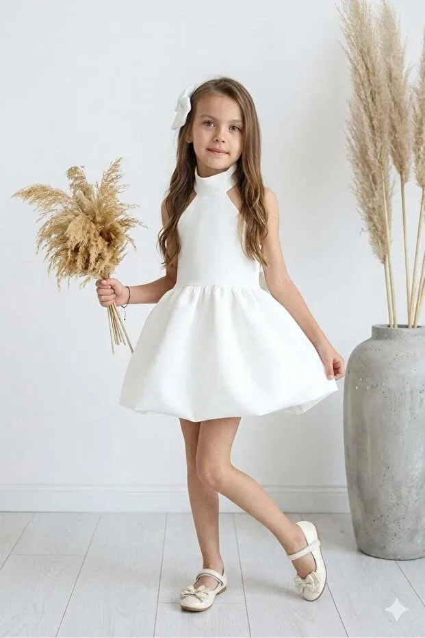 Детское платье для девочек с принтом Special Day Balloon Skirt with Bow Detail Star Gogo Kids, Ecru