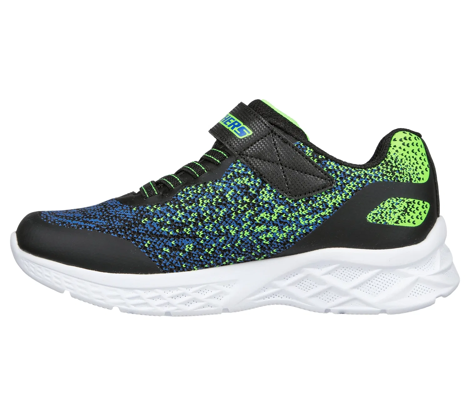 Детские кроссовки для мальчиков с принтом Microspec Max Gorvix Skechers, Black Blue Lime Synthetic Lime Trim — фото 3