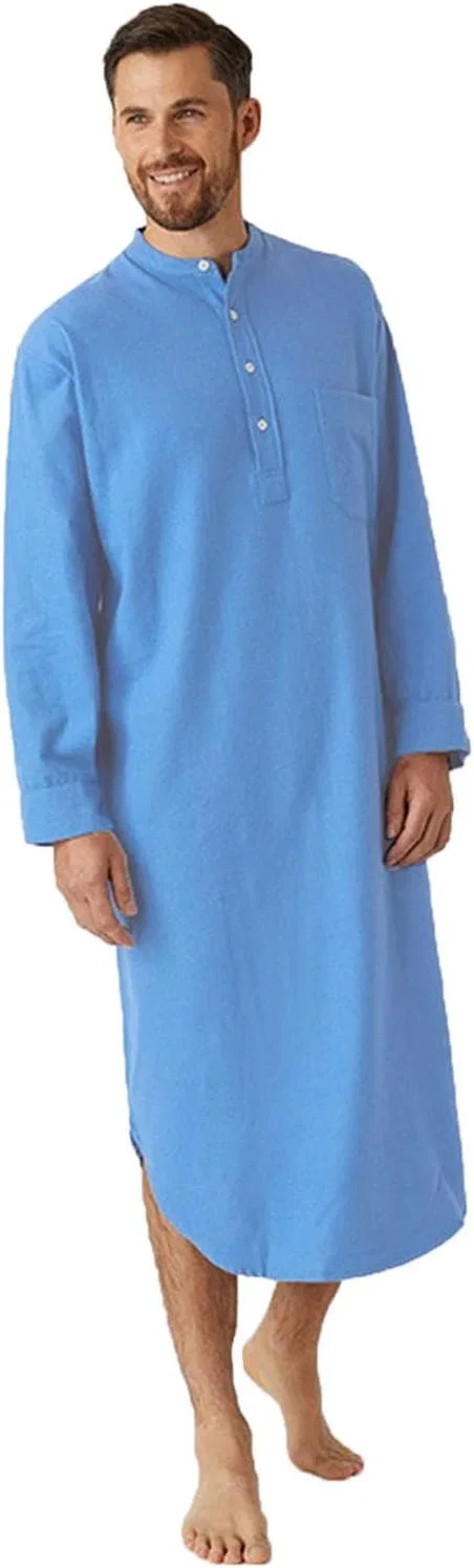Мужская рубашка-ночнушка с длинным рукавом Henley Neck, Blue-1 — фото 2