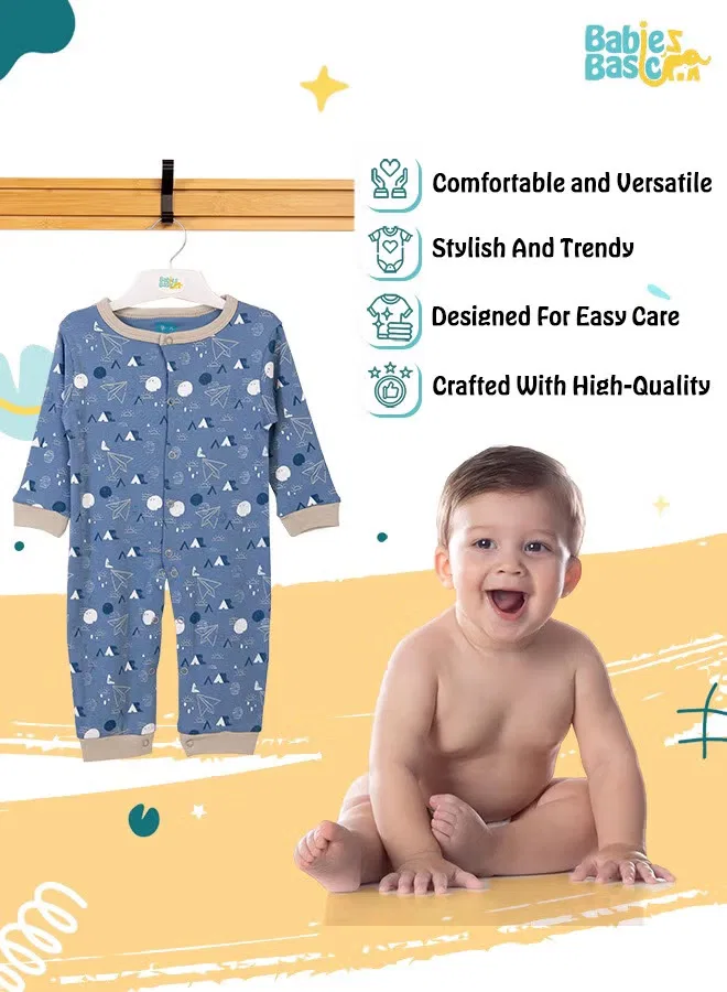 Боди-комбинезон с принтом с длинным рукавом Babies Basic, темно-синий — фото 3