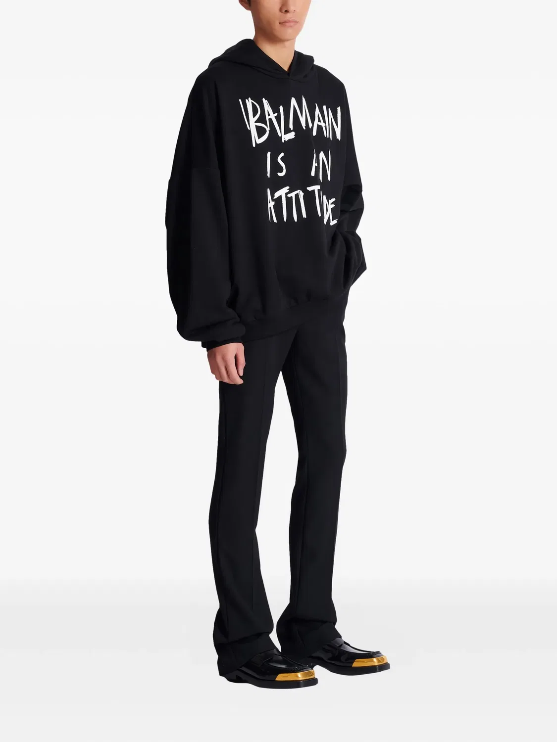 Худи с длинными рукавами из хлопка Balmain, черный — фото 3