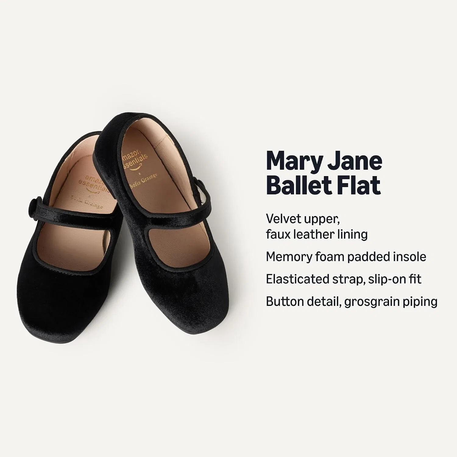 Детские балетки для девочек Mary Jane Ballet Flat Shoes Amazon Essentials, Black — фото 3