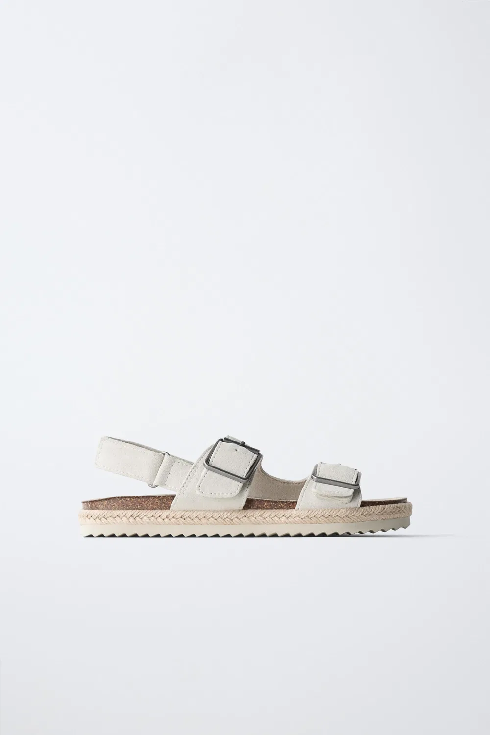 Кожаные сандалии с пряжками ZARA, Ecru White